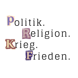 Logo/ Schrift mit dem Inhalt: Politik. Religion. Krieg. Frieden.