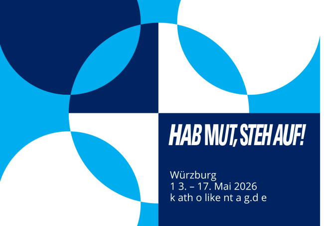Postkarte des Katholikentags - mit Logo, Datum und dem Motto "hab Mut, steh auf!"