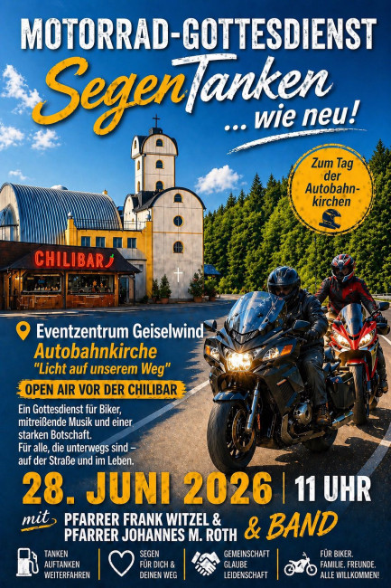 Werbeplakat für Motoradgottesdienst: 28.06, 11 Uhr